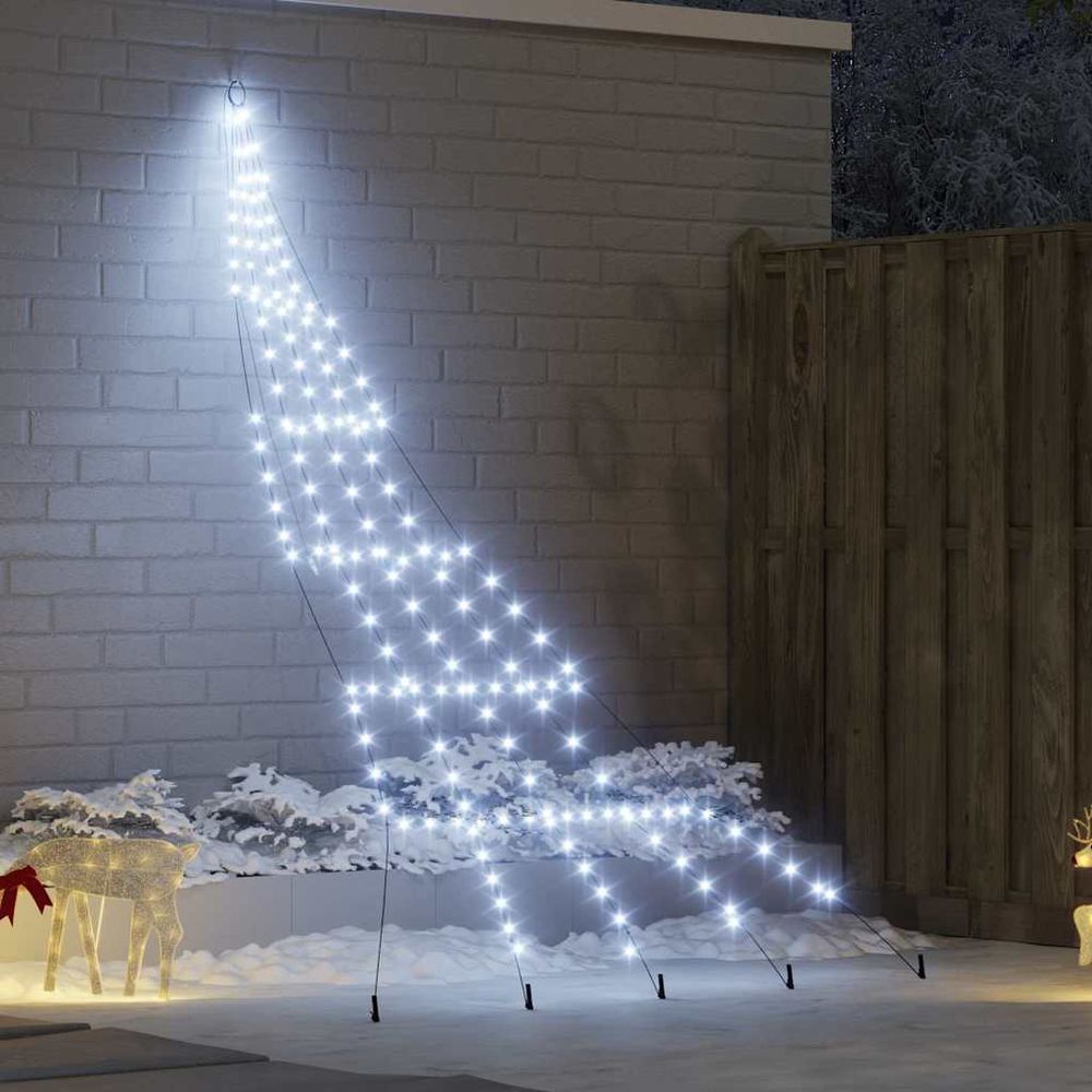 Grand arbre de noël led métal avec piquets jardin blanc froid 300 cm