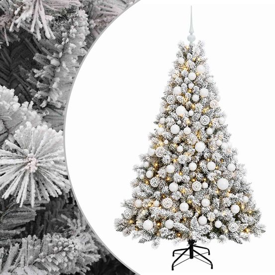 Arbre de noël artificiel avec boule 180 cm 300 led blanc chaud