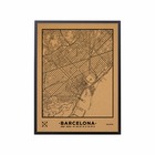 Carte en liège - woody map natural barcelona / 60 x 45 cm / noir / cadre noir