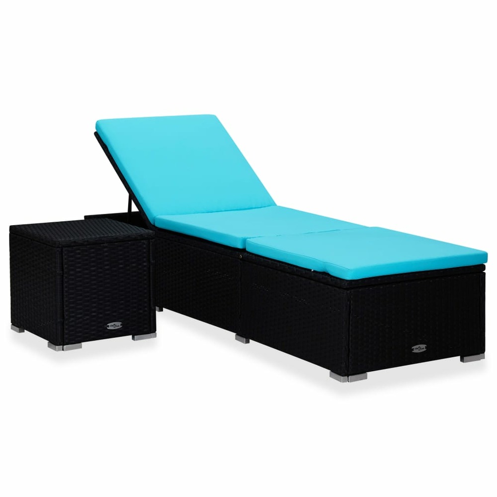 Transat chaise longue bain de soleil lit de jardin terrasse meuble d'extérieur avec coussin et table à thé résine tressée noi