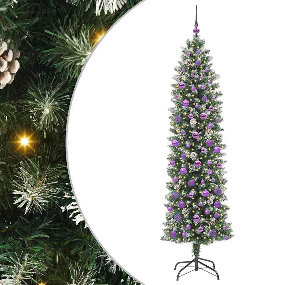 Arbre de noël artificiel slim vert et blanc 210 cm