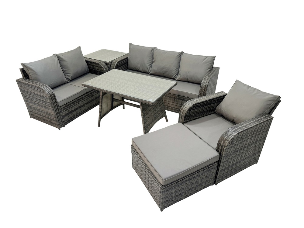 7 places salon de jardin exterieur ensemble de canapés en rotin avec table à manger grand tabouret table d'appoint gris foncé mixte
