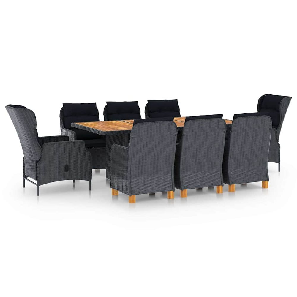 Ensemble à manger 9 pcs avec coussins résine tressée gris foncé