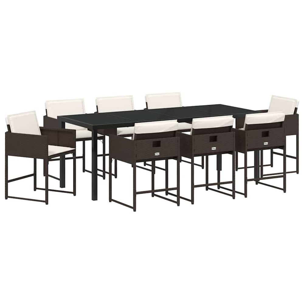 Ensemble de salle à manger pour jardin 9 pc marron polyrotin