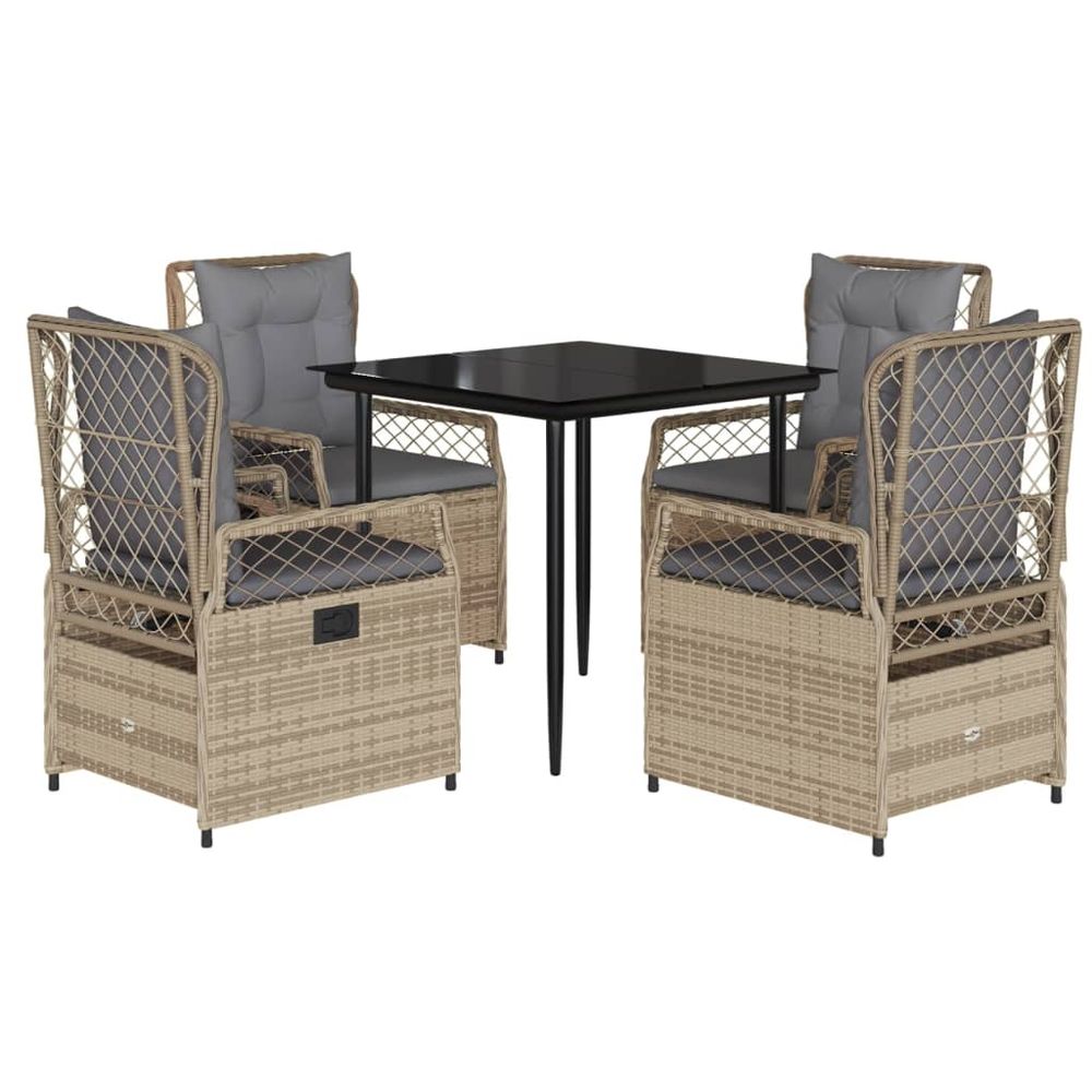 Ensemble à manger de jardin avec coussins 5pcs beige poly rotin
