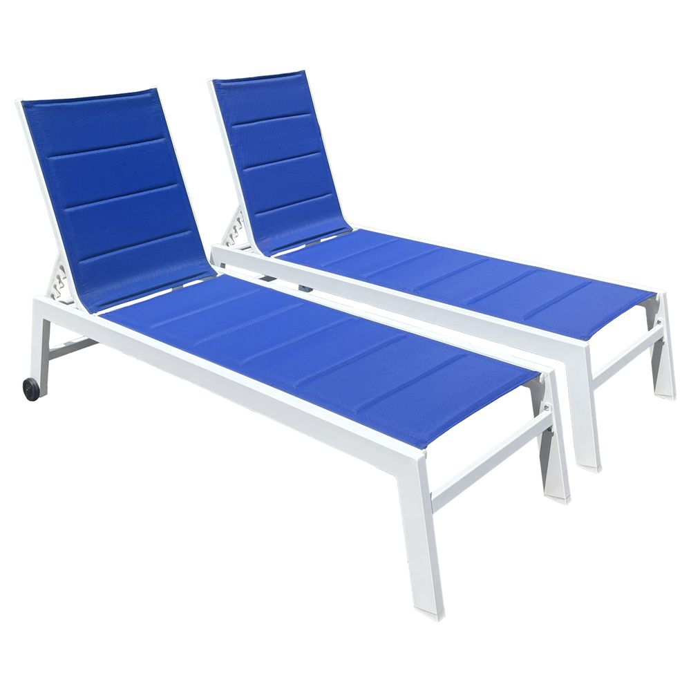 Lot de 2 bains de soleil barbados en textilène bleu - aluminium blanc