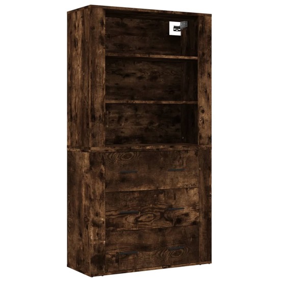 Buffet bahut commode armoire meuble de rangement organisateur cuisine salle de séjour salon haut bois d'ingénierie marron 02_