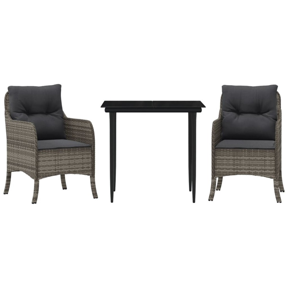 Ensemble à manger de jardin 3 pcs coussins gris résine tressée