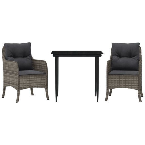 Ensemble à manger de jardin 3 pcs coussins gris résine tressée