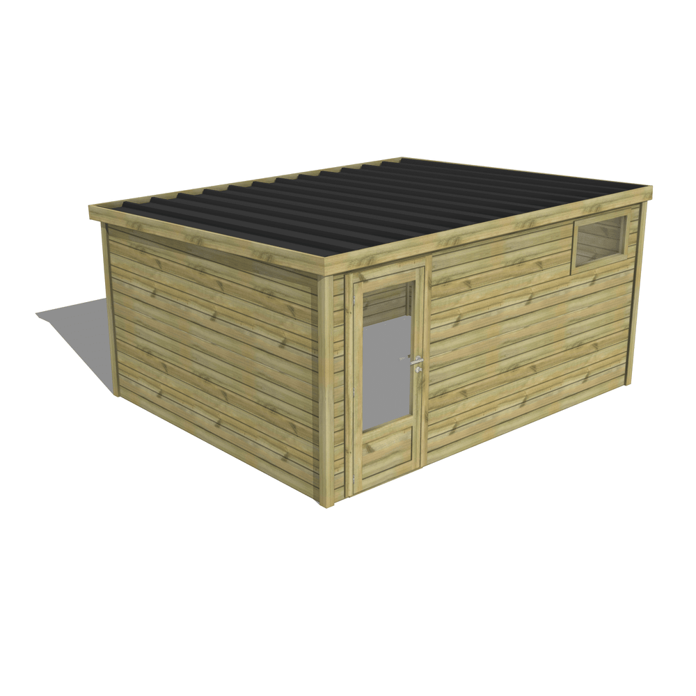 Abri de jardin bois pin traité autoclave 27mm - essentiel - 4,34x3,44m / 15m2 - bac acier - abri français