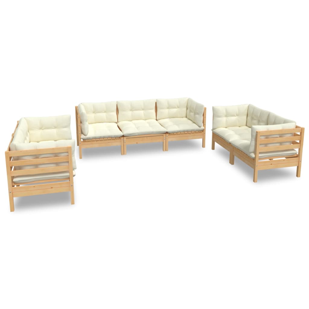 Salon de jardin meuble d'extérieur ensemble de mobilier 7 pièces avec coussins crème bois de pin massif