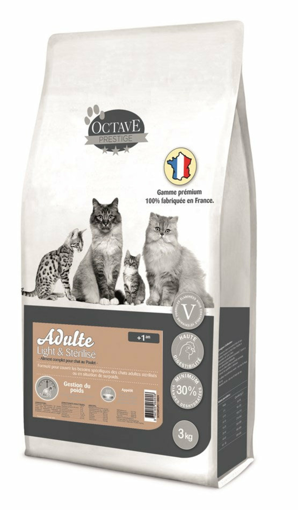 Octave prestige - croquettes au poulet pour chat stérilisé 10kg
