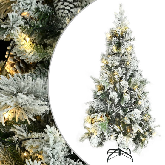 Sapin de noël pré-éclairé avec neige floquée/cônes 225cm pvc/pe