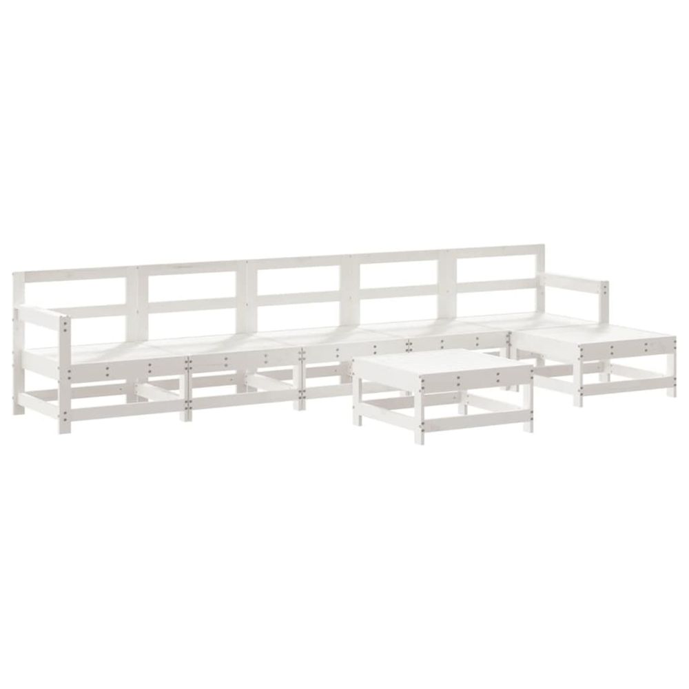 Salon de jardin 7 pcs blanc bois de pin massif