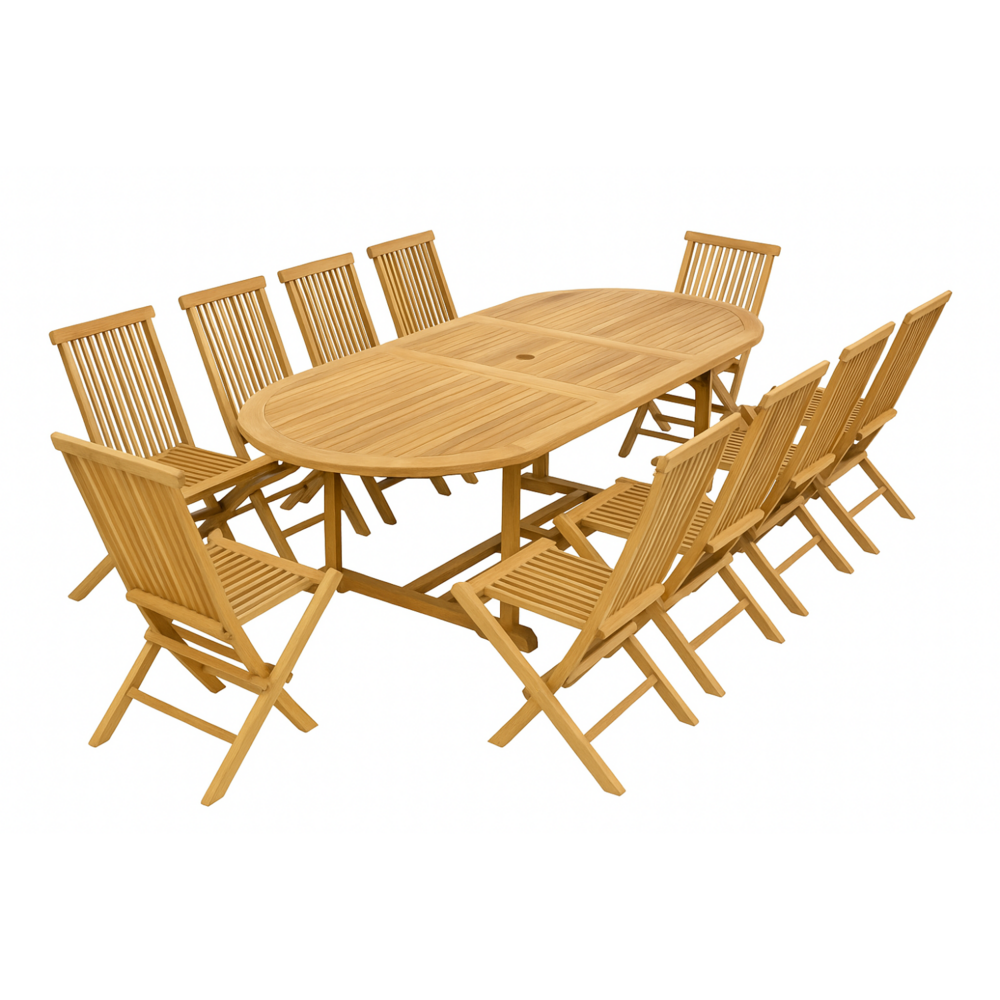 Table ovale + 10 chaises kajang