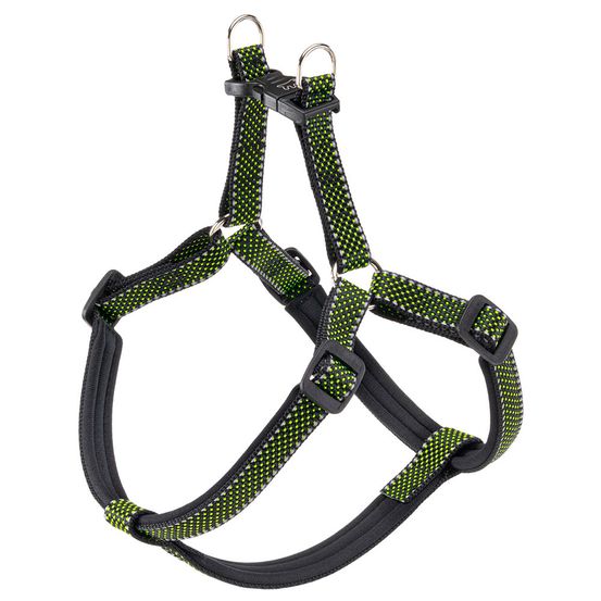 Harnais pour chiens de taille moyenne-grande réfléchissant daytona deluxe large, rembourré, noir-vert