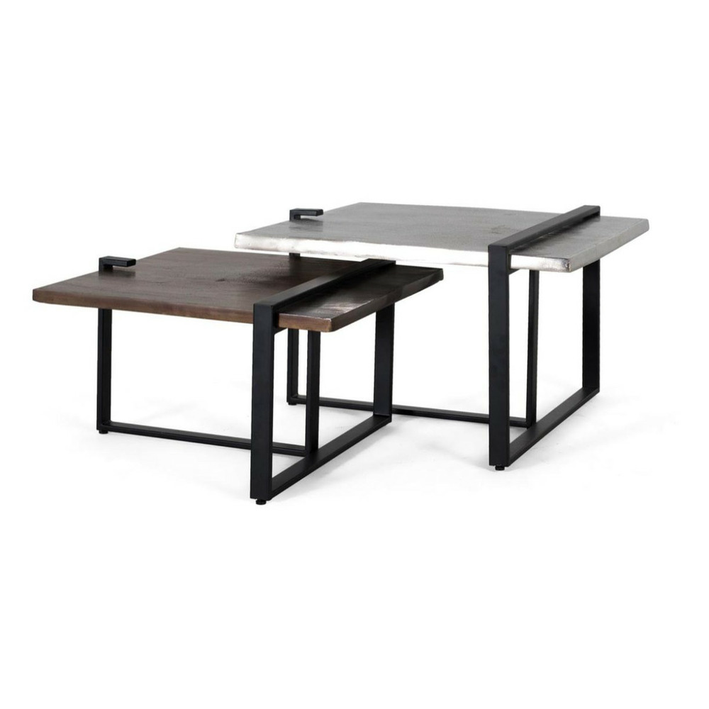 Lot de 2 tables basses aluminium noir - décoration d'autrefois
