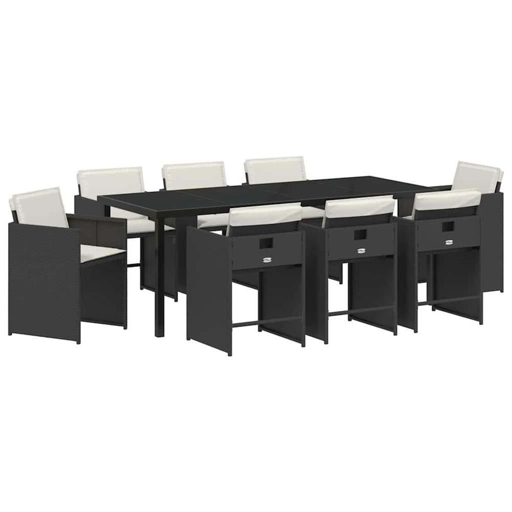 Ensemble de salle à manger pour jardin 9 pc noir polyrotin