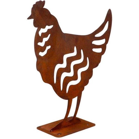 Animal en acier effet rouillé à poser poule