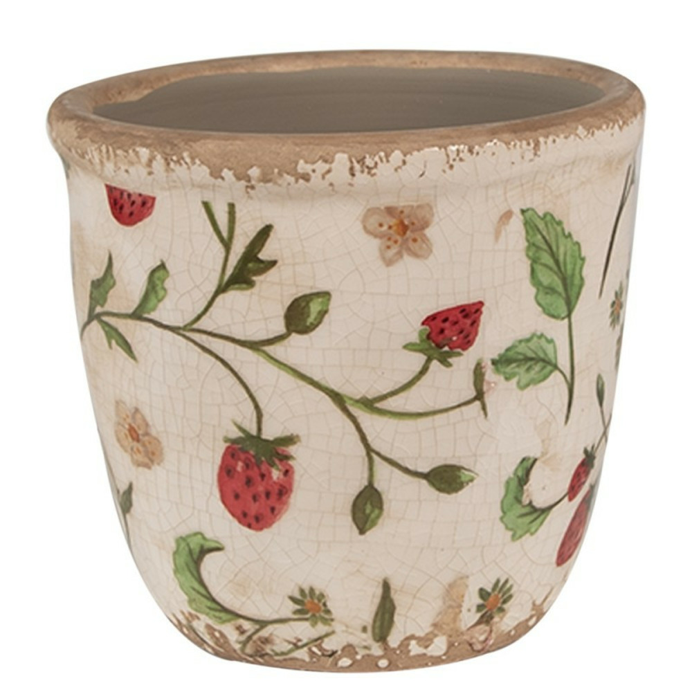Pot de fleurs fraise beige rouge céramique 11x11x10cm