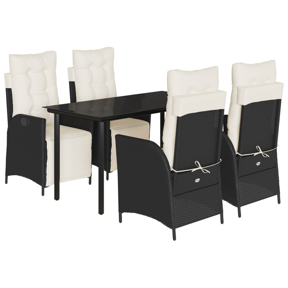 Ensemble à manger de jardin coussins 5pcs noir résine tressée