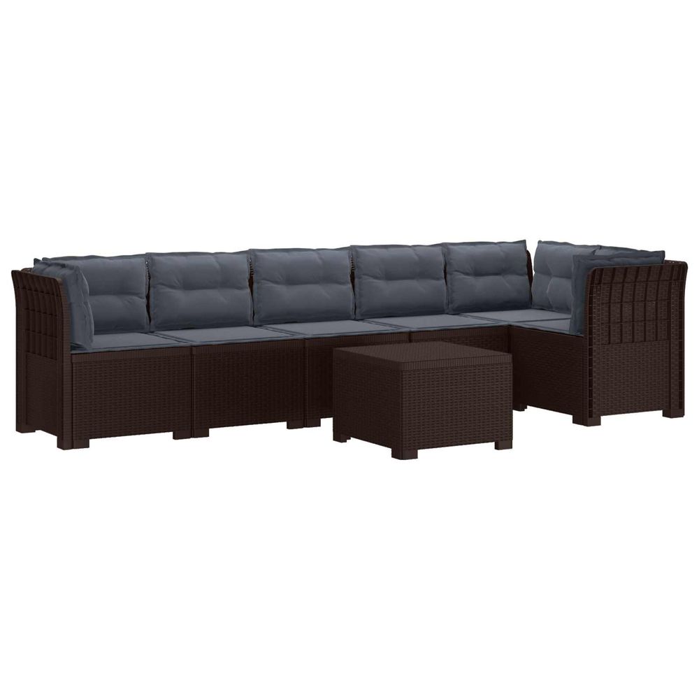 Canapé de jardin 6 places avec coussins aspect rattan pp marron