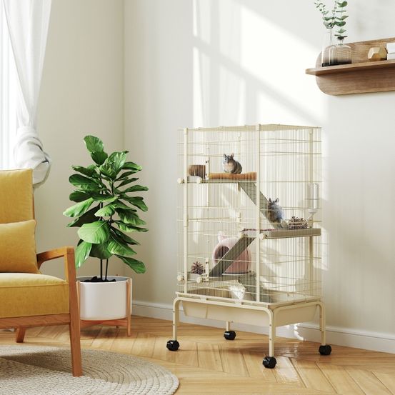 Cage furet rongeur métal 4 niveaux roulettes accessoires beige 120cm - comfortxl pet living