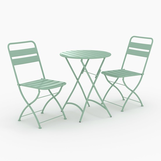 Yumi-table ronde et chaises de jardin pliantes 2 places en métal vert