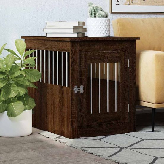 Niche d'intérieur meuble pour chien bois et acier chêne marron