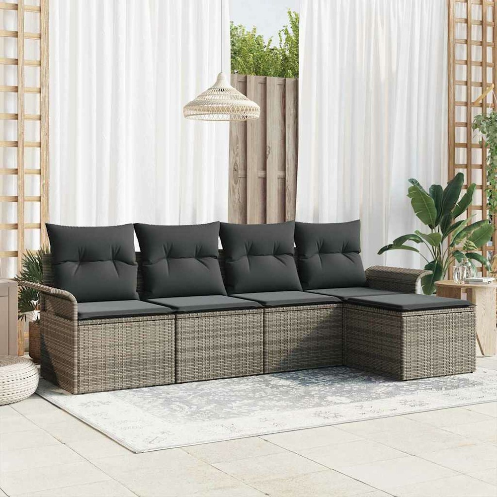 Ensemble de canapé de jardin avec coussin 5 pcs gris polyrotin