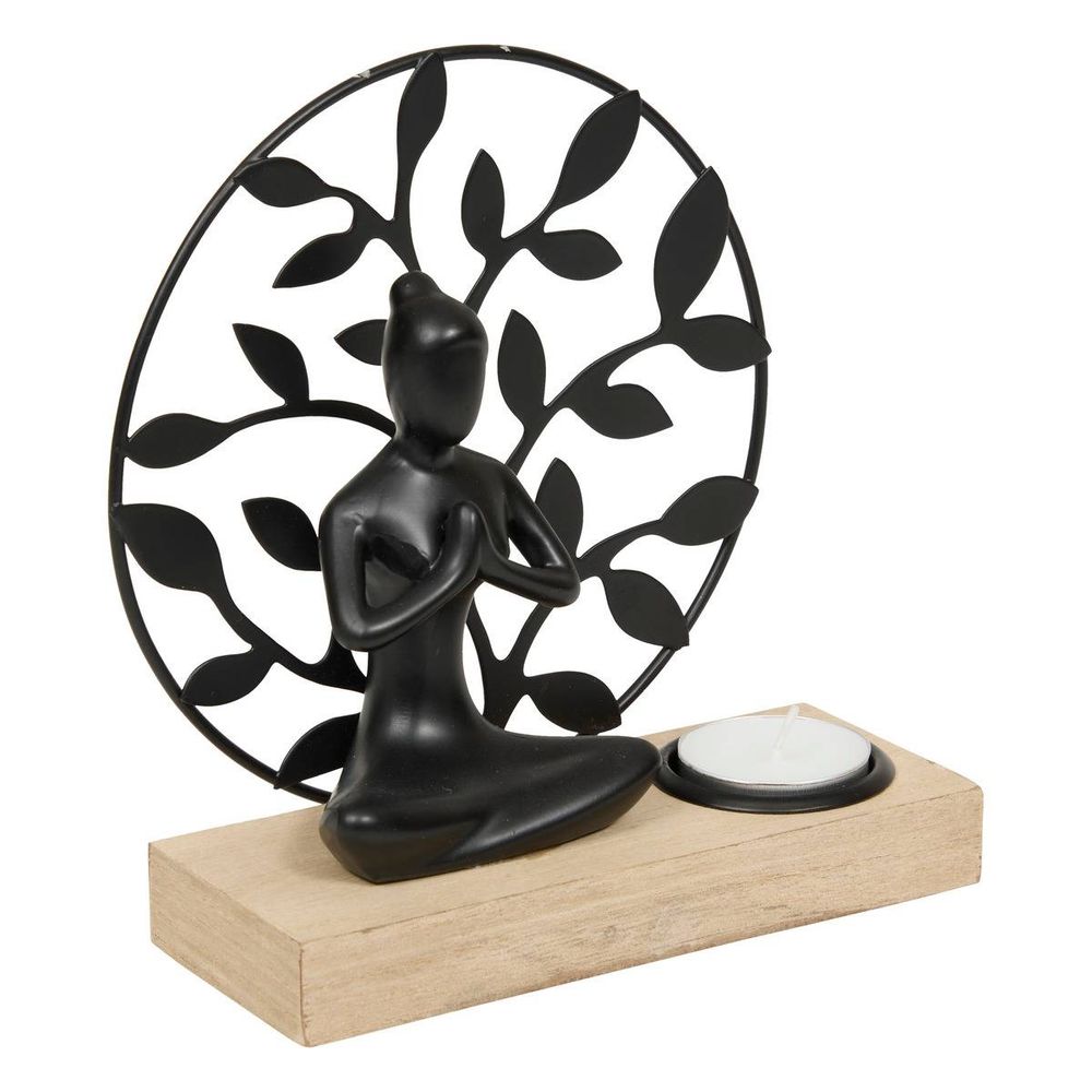 Photophore yogi l. 15xp. 6xh. 16cm bois et métal assorti