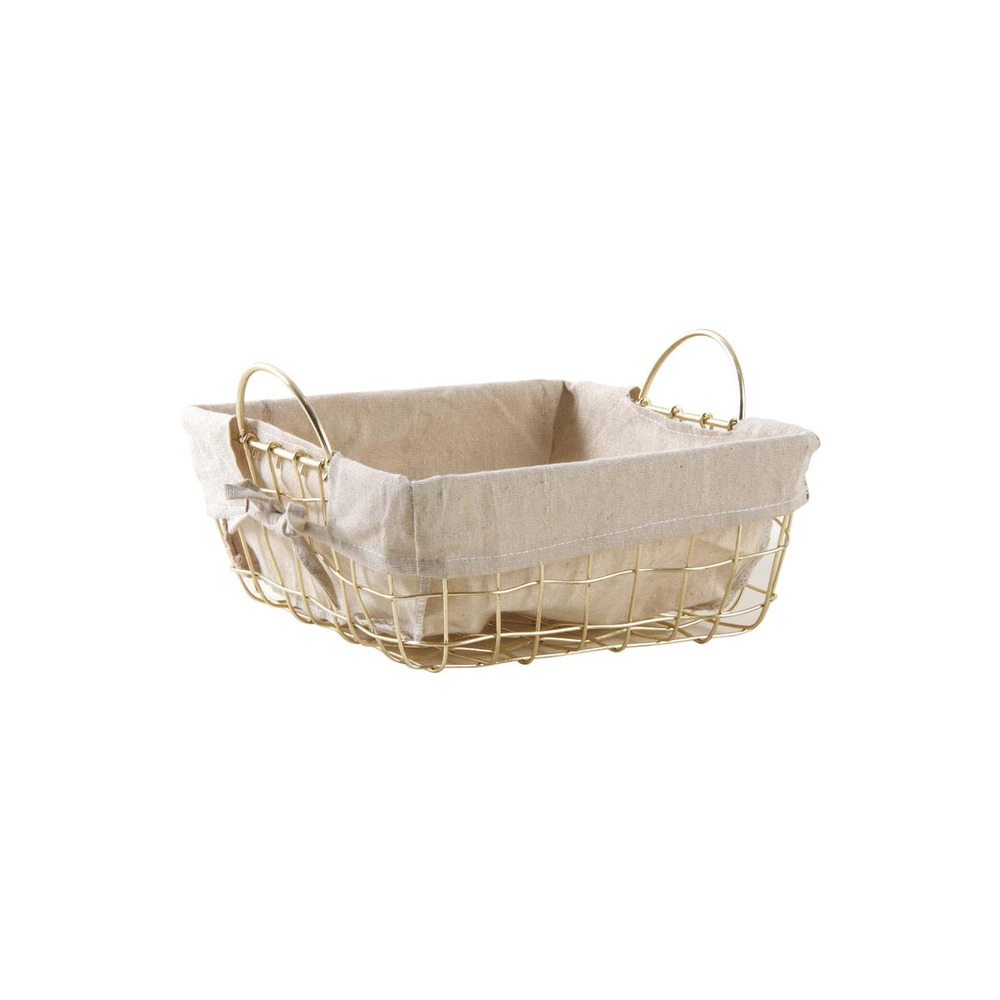 Corbeille carrée en métal doré avec anses et doublure en jute