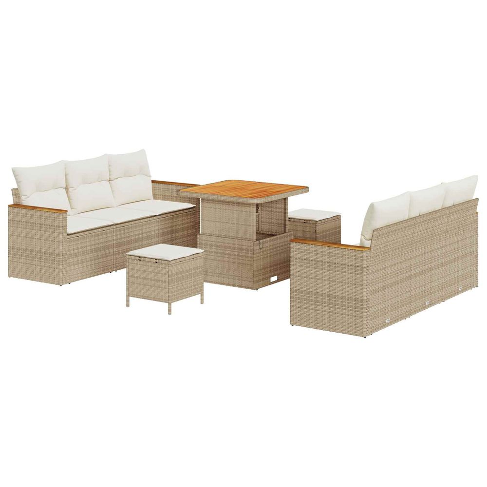 Ensemble de canapé de jardin 9 pcs beige polyrotin