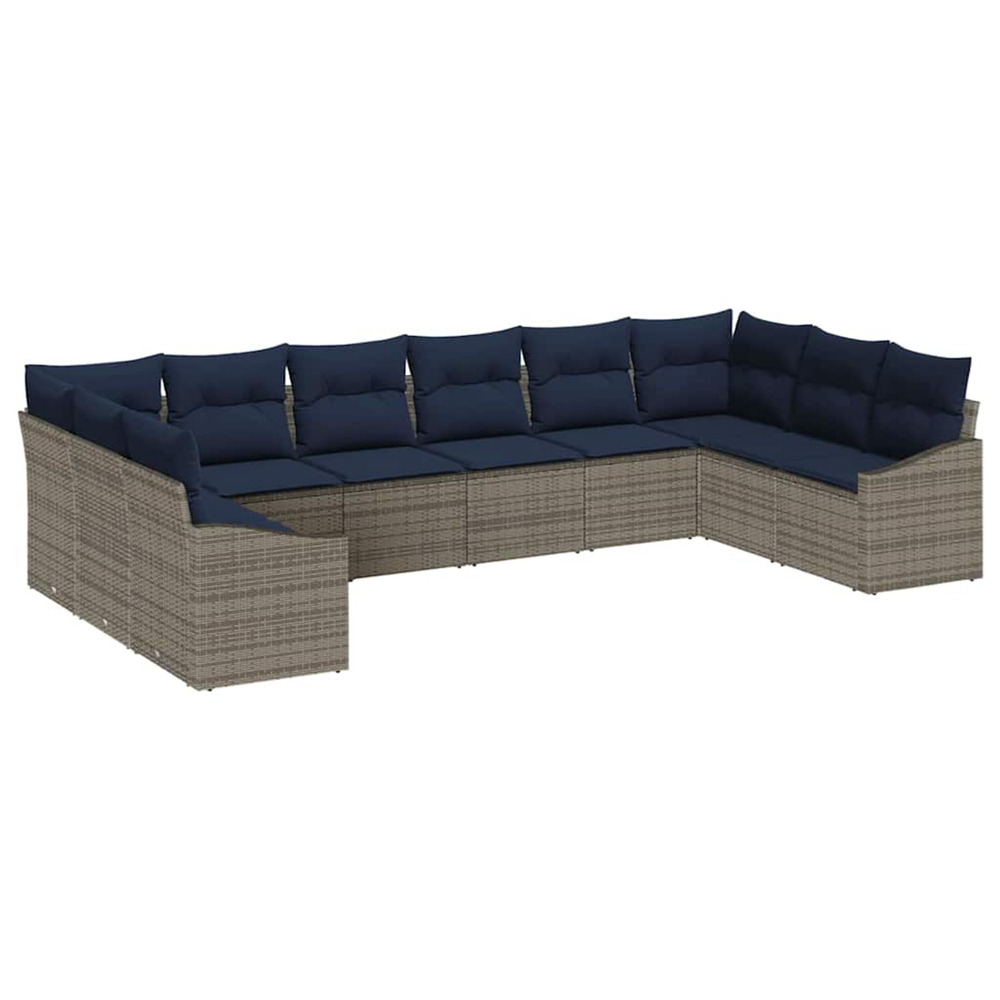 Ensemble de canapé de jardin 10 pcs gris et bleu marine