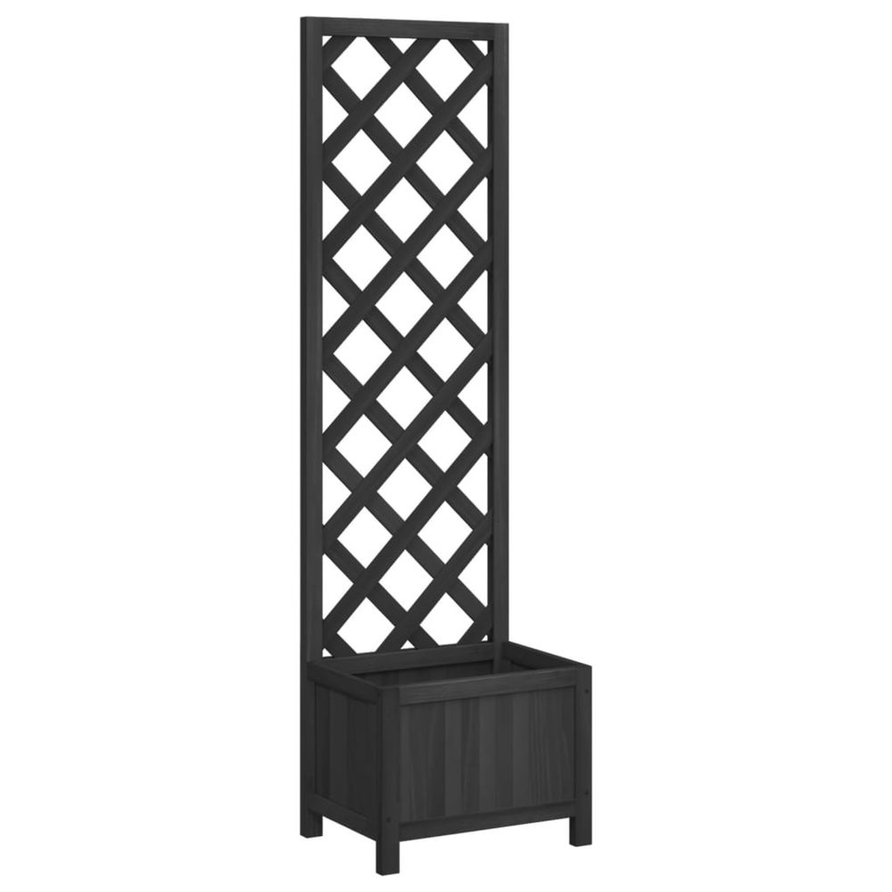 Jardinière d'extérieur avec treillis noir 40x30x135 cm bois massif de sapin