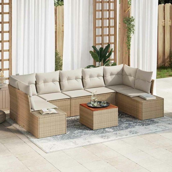 Ensemble de canapé de jardin avec coussin 8 pcs beige polyrotin