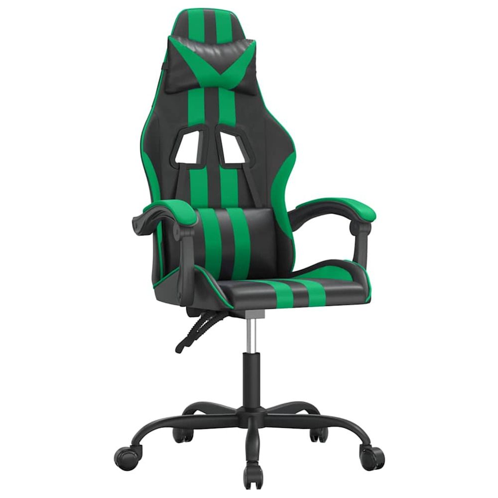 Chaise de jeu pivotante noir et vert similicuir
