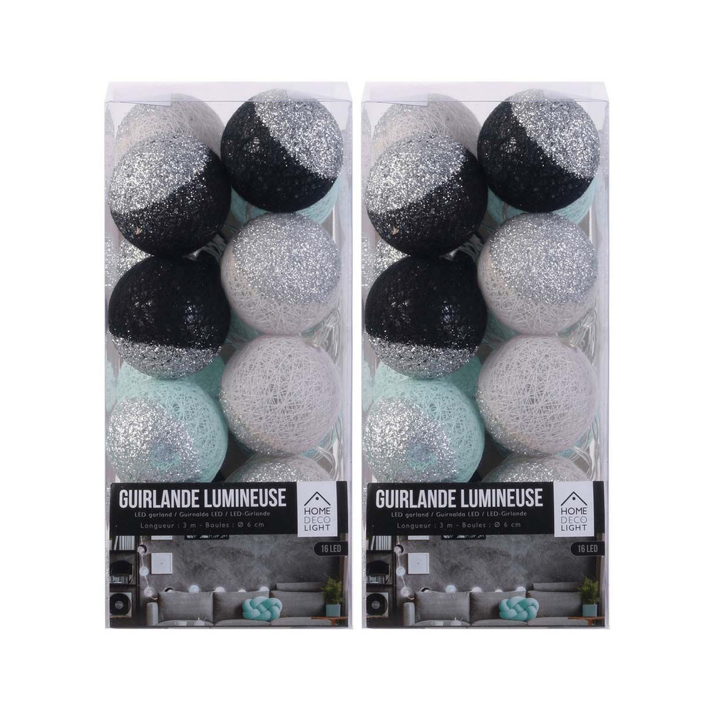 Guirlande lumineuse boules pailletées 16 leds (lot de 2)