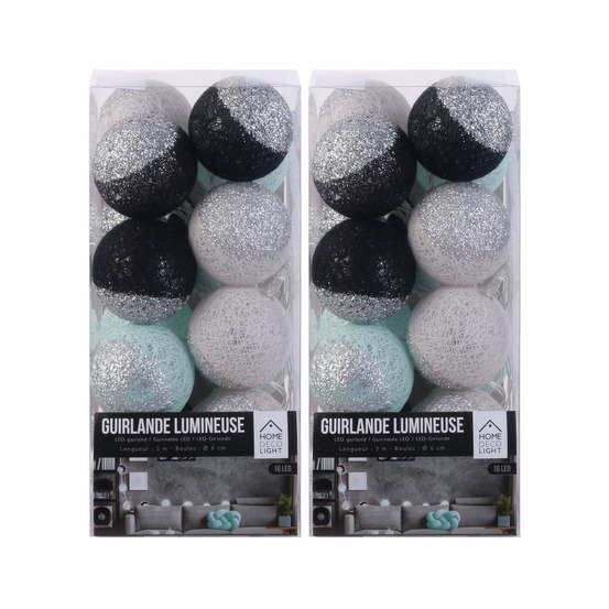 Guirlande lumineuse boules pailletées 16 leds (lot de 2)