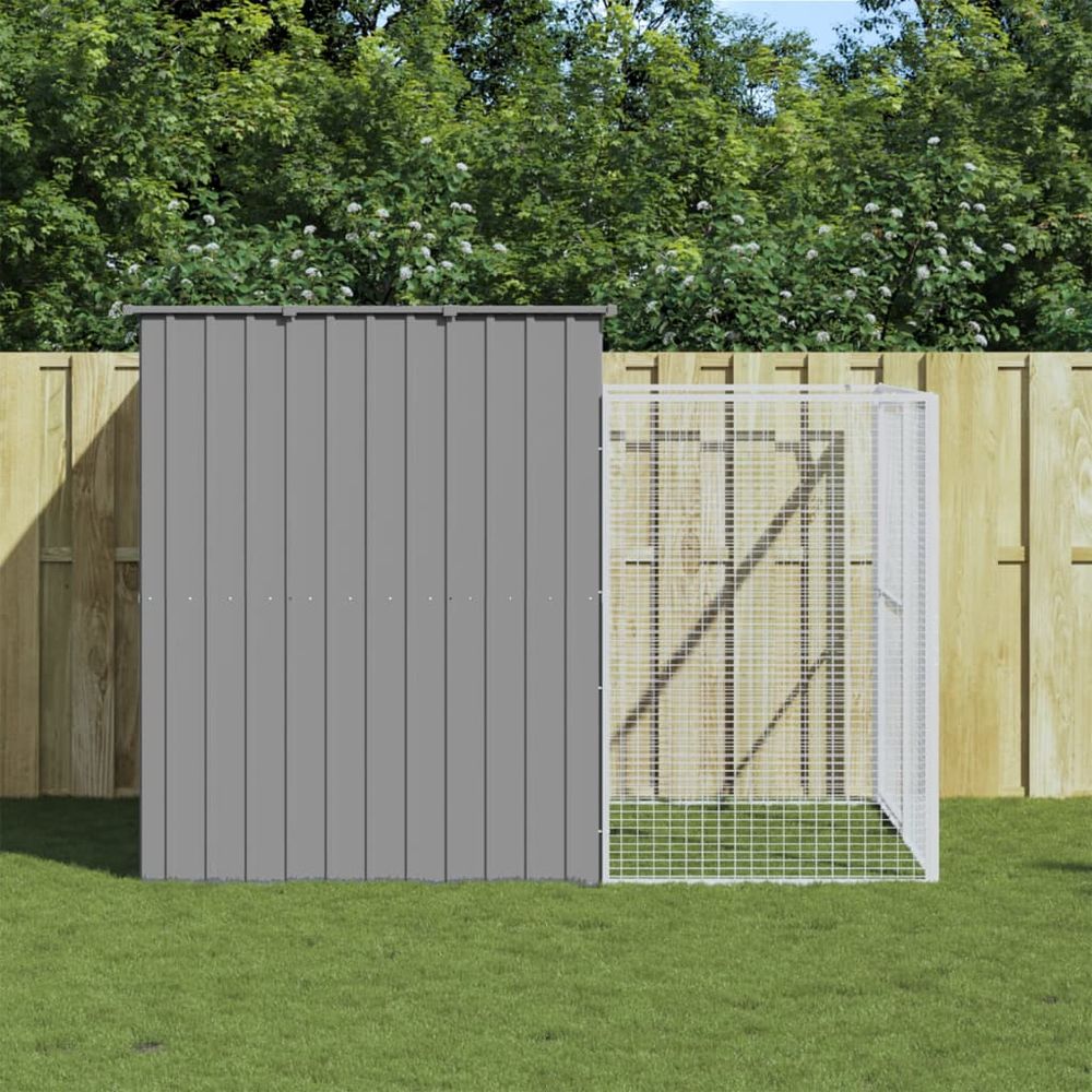 Chenil avec enclos acier galvanisé jardin gris clair 214x253x181 cm