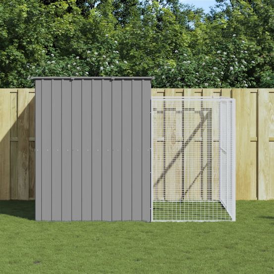 Chenil avec enclos acier galvanisé jardin gris clair 214x253x181 cm