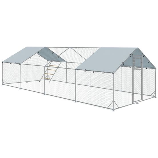 Enclos poulailler extérieur acier galvanisé 300 x 800 x 195 cm pour 24 à 30 poules