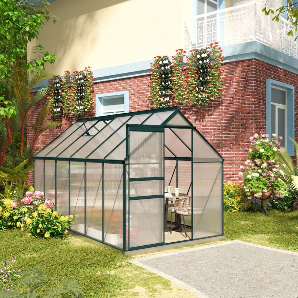 Serre de jardin en polycarbonate et aluminium 375 x 190 x 199 cm verte pour potager uv - comfortxl outdoor living