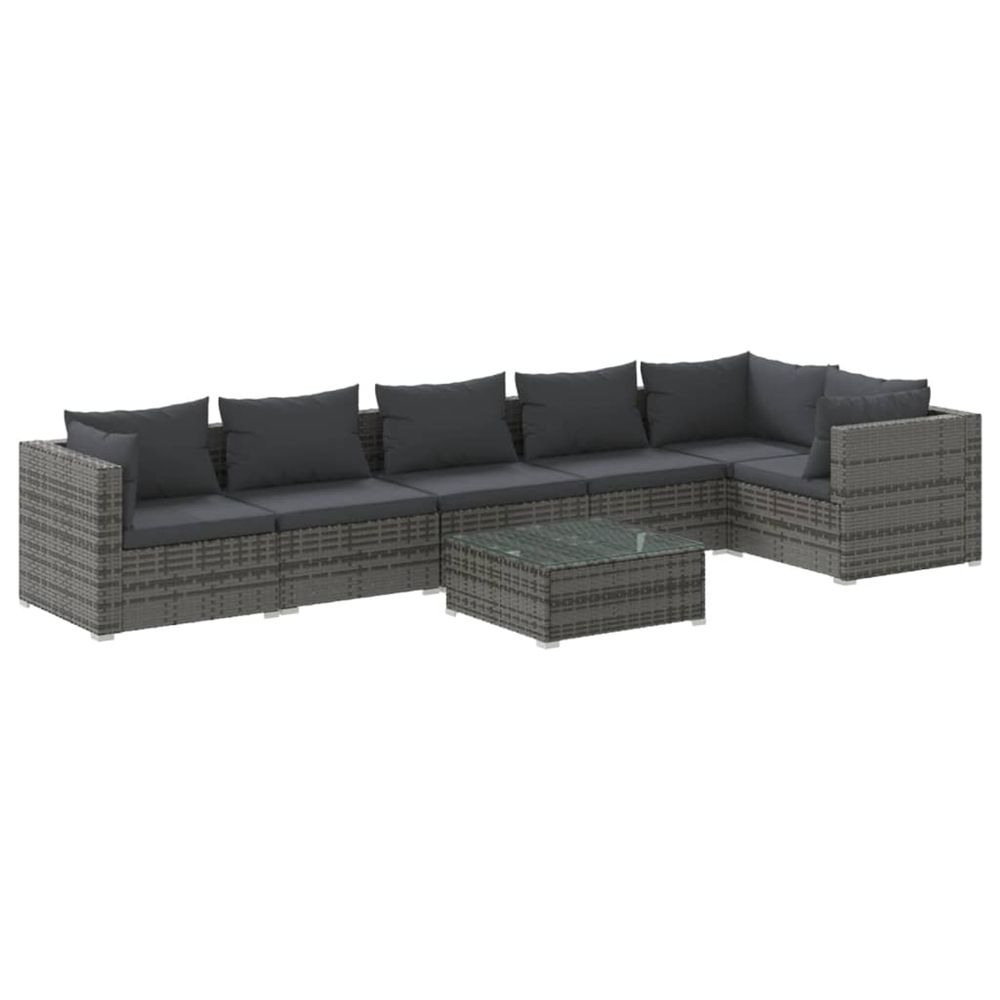 Salon de jardin 7 pcs avec coussins résine tressée gris