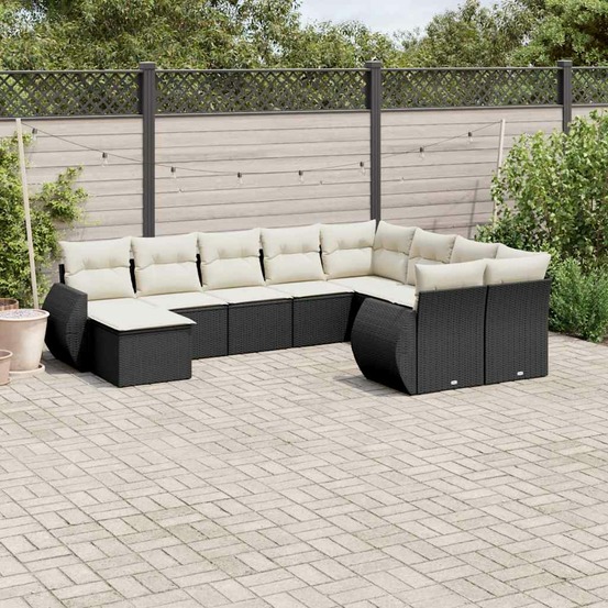 Salon de jardin 10 pcs avec coussins noir résine tressée