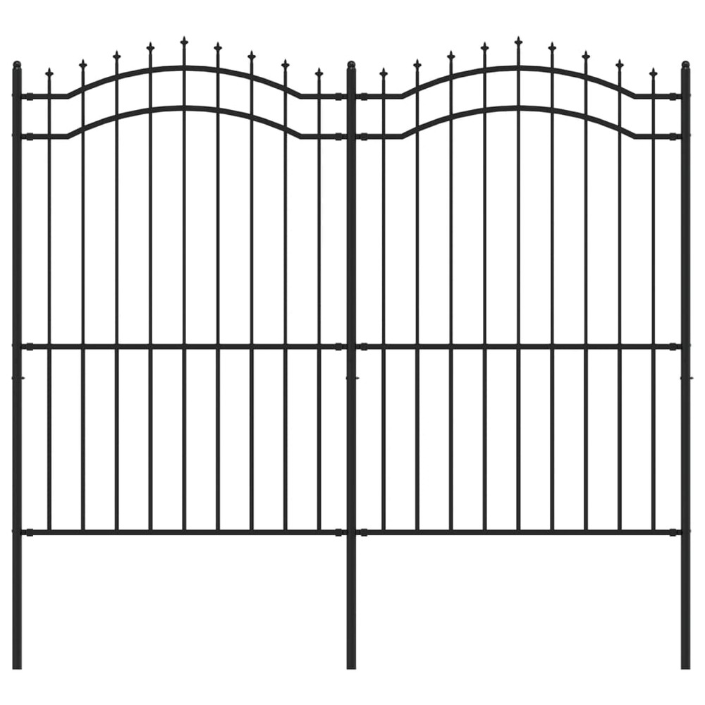 Clôture de jardin avec dessus en forme de lance, noire, 239 x 175 cm, acier thermolaqué