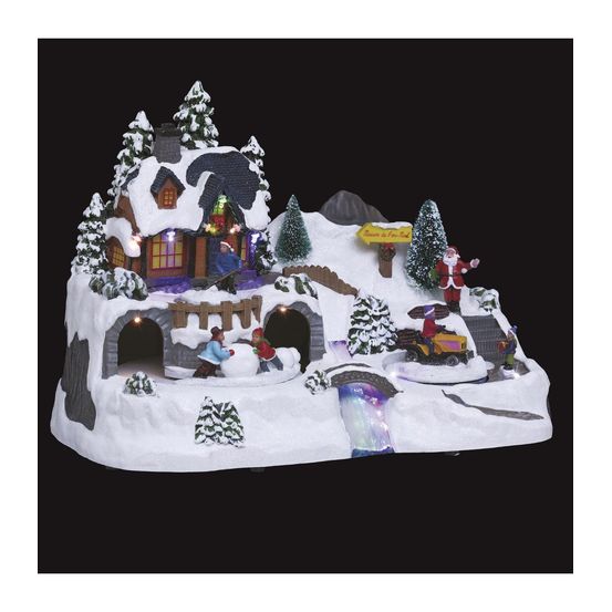 Village de noël lumineux maison du père noël tracteur en mouvement
