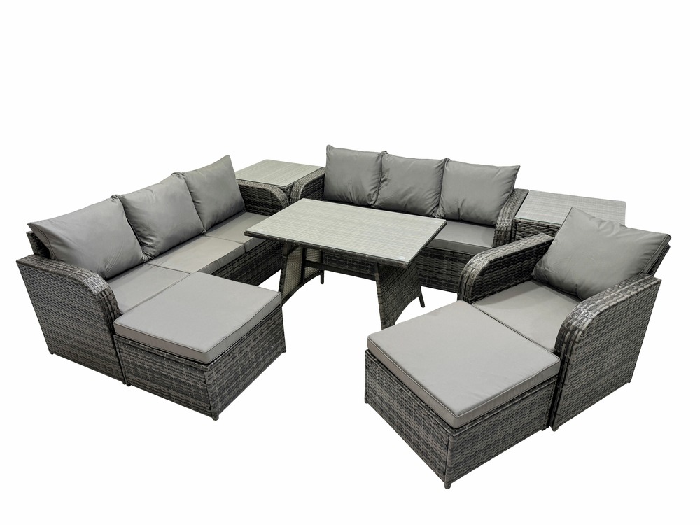 8 pièces ensemble de meubles de jardin en polyrotin avec table à manger fauteuil 2 grand tabourets 2 tables d'appoint