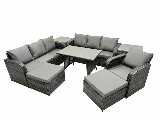 8 pièces ensemble de meubles de jardin en polyrotin avec table à manger fauteuil 2 grand tabourets 2 tables d'appoint