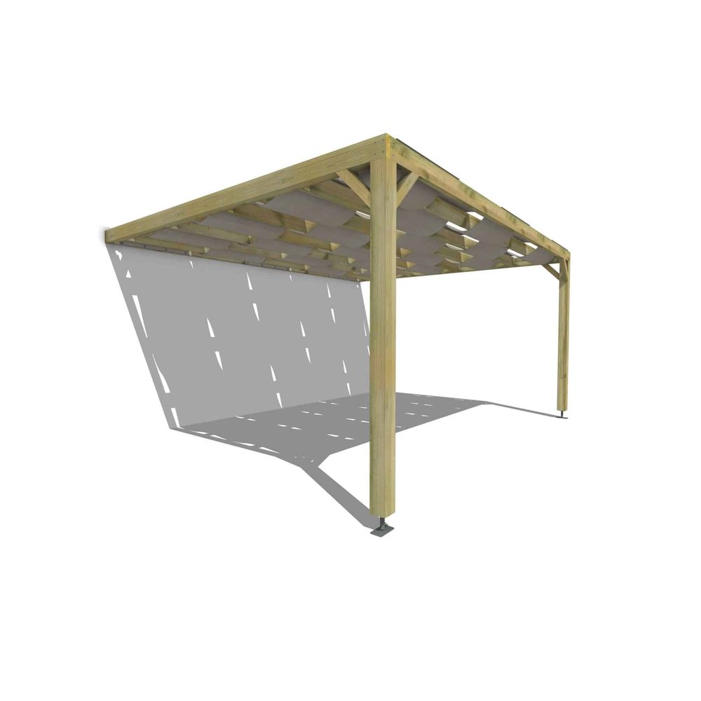 Pergola bois • 5m x 4m • adossée • sens largeur • voilage semi-transparent inclus • livraison comprise